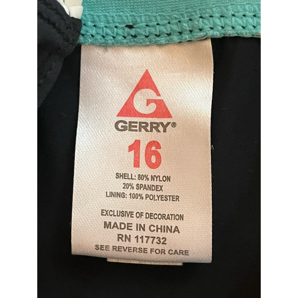 Gerry Girls One Piece Swimsuit Size 16 Black Teal Racerback - Picture 7 of 11